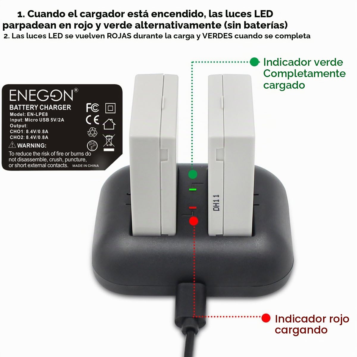 ENEGON Batería de Repuesto (Paquete de 2) y Cargador rápido rápido para Canon LP-E8 y Canon EOS Rebel T2i, T3i, T4i, T5i, EOS 550D, 600D, 650D, 700D, Kiss X4, X5, X6 y LC-E8E Cámara Digital