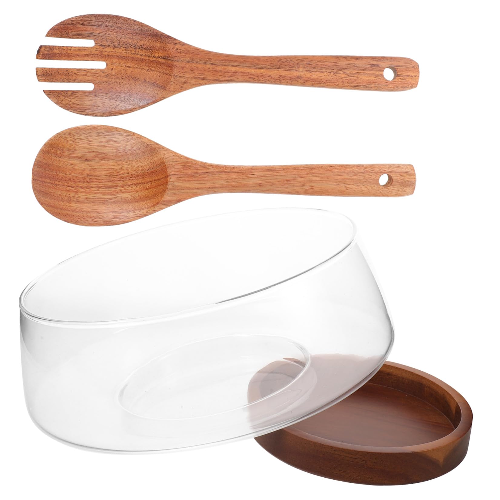 Ensaladera Redonda de Vidrio con Base de Madera para Servir Ensaladas Refrescantes en Verano con Protección contra Condensación y Diseño Simple