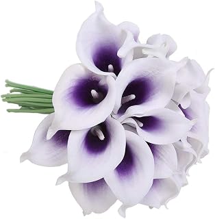 Faylapa 20 Pcs Artificial Calla Lily Real Touch Flowes Fake Flowers Wedding Bouquets Home Floral Decorations (Purple Stamen)