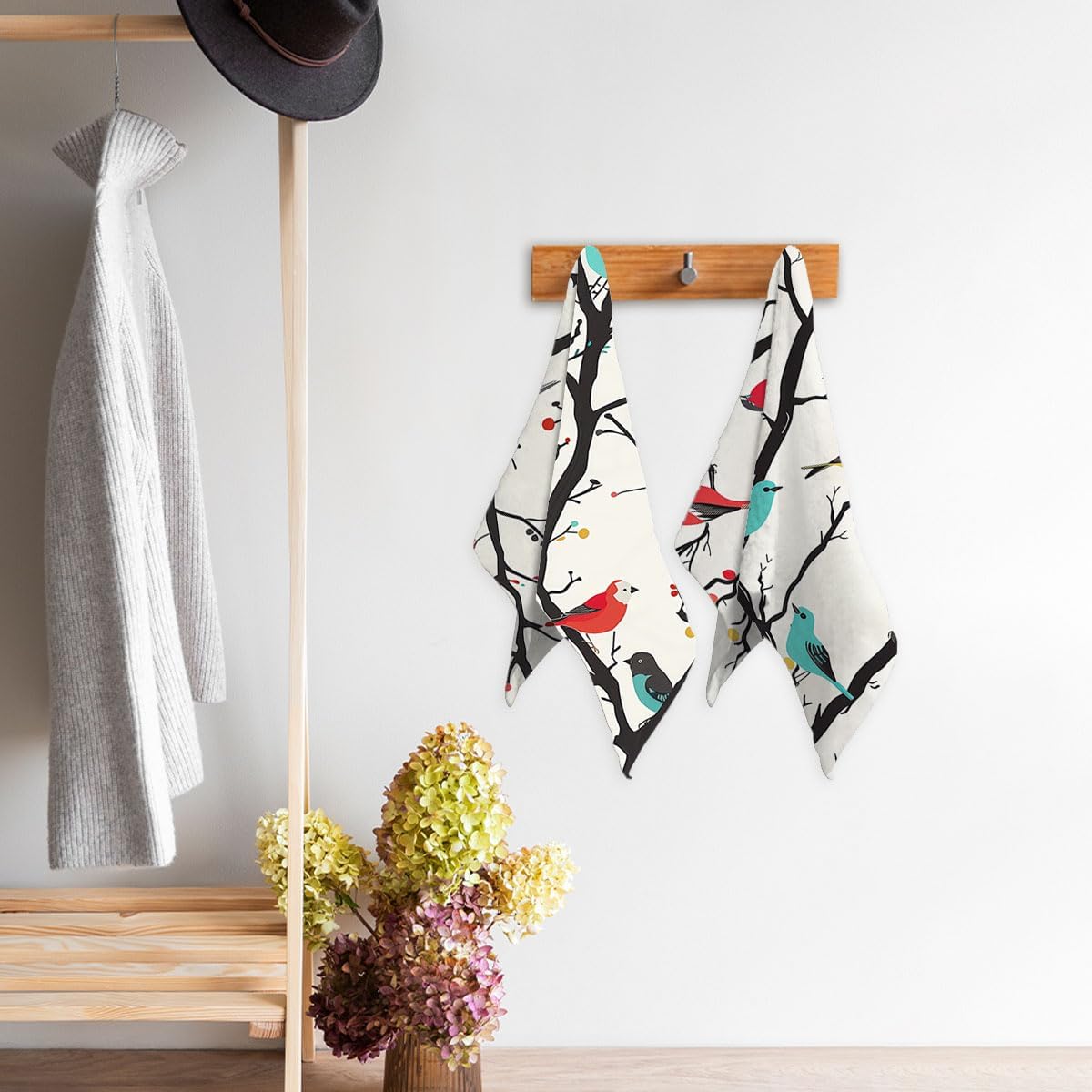 Boho Bird Hand Towels Highly Absorbent Songbird Animal Watercolor Art Bathroom Kitchen Towels Set of 2 Face Towels for Bathroom Gym Hotel Sport Decor Gifts for Women Man 14"x28" - Image 7