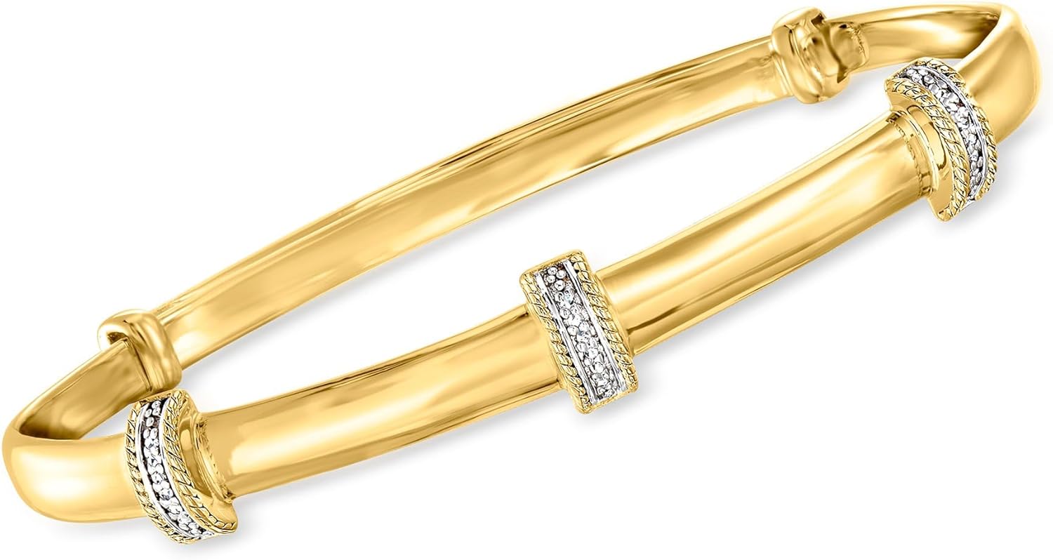 Ross-Simons Diamond Station Bangle Bracelet in 18kt Gold Over Sterling