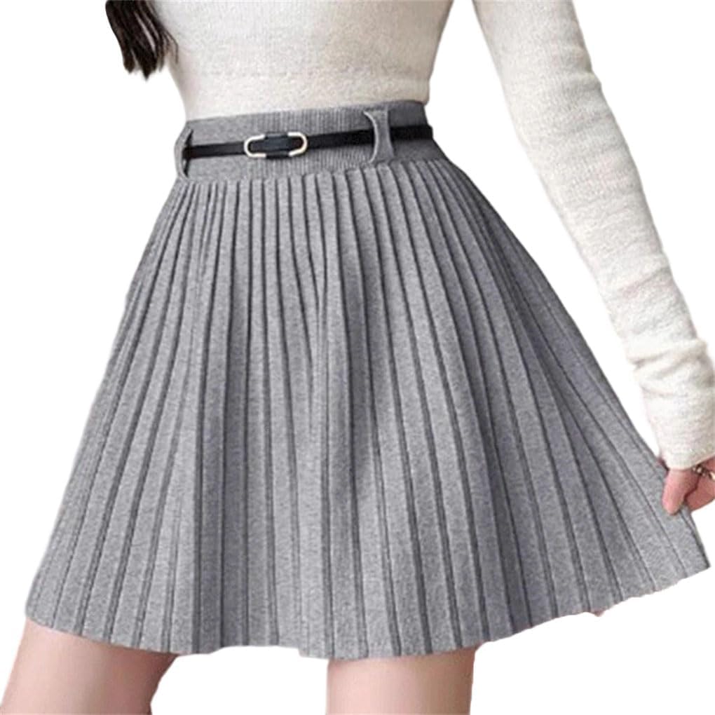 Womens High Waisted Mini Skirts Solid A-Line Pleated Knitting Short Skirts