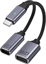 leizhan USB C Splitter with 2 Ports, USB-C Charging Adapter PD 100W Fast Charge + USB Headphone Adapter / 480Mbps Data Transfer/OTG Support - Black