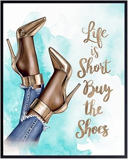 Funny Quote for Black African American Women - Glam Designer Shoes Wall Art Decor - Fashion Design Home Decoration Print for Bathroom, Girls Bedroom, Teens Room - Luxury Gift for Couture Fashionista