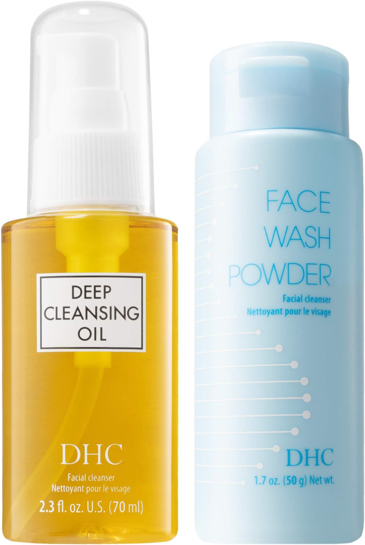 DHC Deep Cleansing Oil 2.3 fl. oz and Face Wash Powder, Exfoliating Double Cleanse, Hydrating, Makeup Remover, Fragrance and Colorant Free, Ideal for All Skin Types, 2.3 fl. oz and 1.7 oz. Net wt.