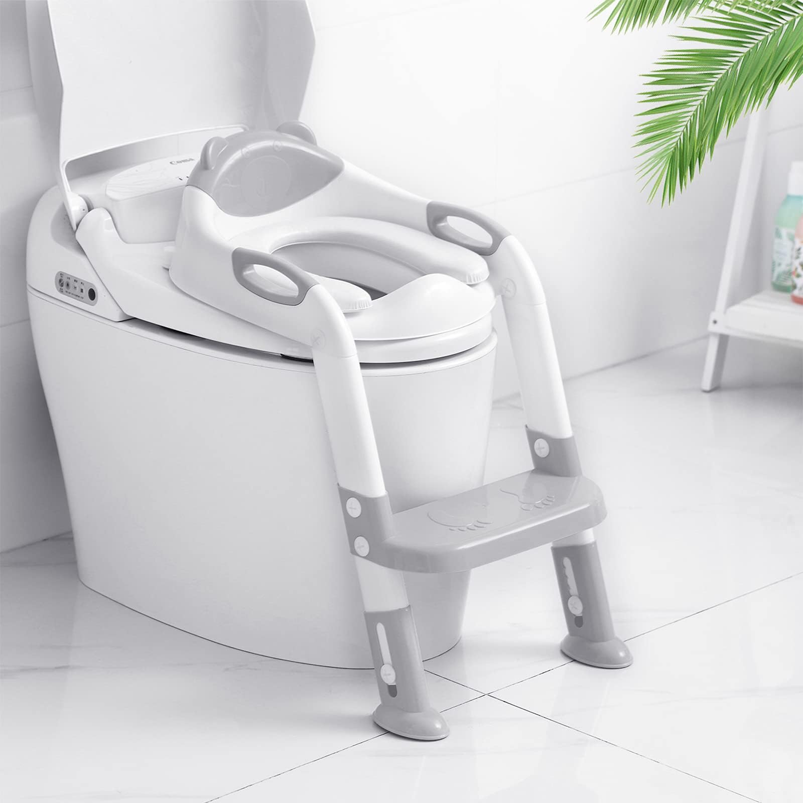 Victostar Potty Training Seat with Step Stool Ladder, Foldable Potty Training Toilet for Kids Boys Girls Toddlers-Comfortable Cushion Safe Handle Anti-Slip Pads