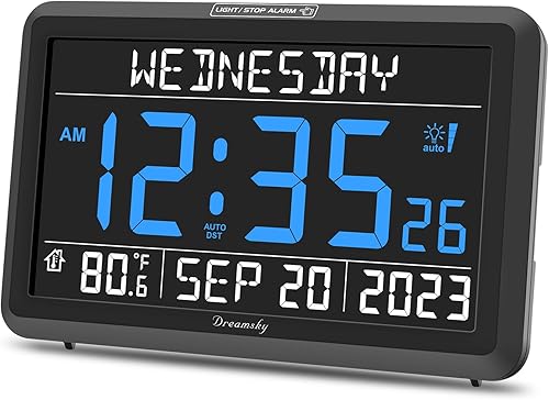 DreamSky Reloj digital con fecha y día de la semana para personas mayores, colorido reloj con calendario de pantalla grande para ancianos, demencia,