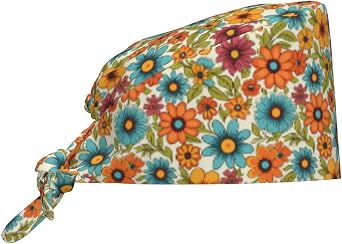 Scrub Cap Working Cap for Women Men Peach Skin Fabric Water Repellent Sweatband Adjustable Tie Back Bouffant Hat Hair Cover