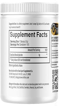 Raw Creatine Monohydrate Powder, 100 Servings, Unflavored, 510g Micronized Creatine for Muscle Strength, Recovery & Performance