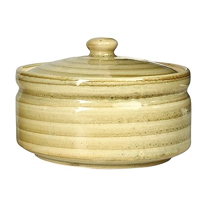 caffeine ceramic handmade cream wooden serving donga casserole (set of 1)
