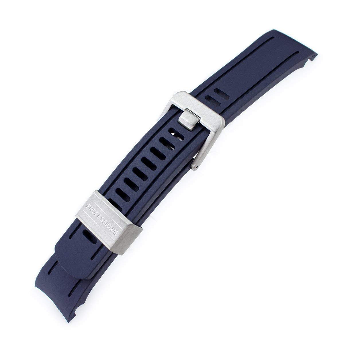 22mm Crafter Blue Navy Blue Rubber Curved Lug Watch Band