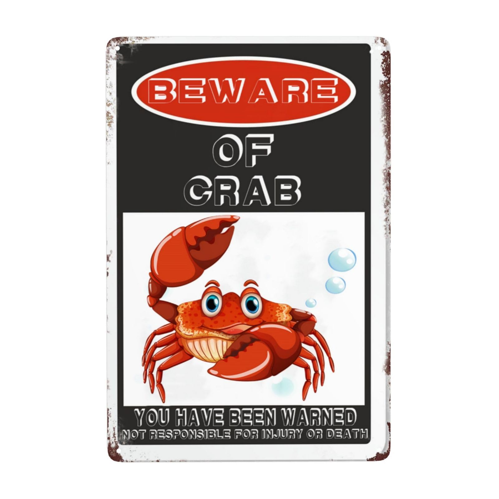 Scvgfdxzs Tin-04 Beware Of Crab Sign, Rust Free Beware Of Crab Warning Signs, Pre-Drilled Holes For Easy Mounting Outdoor Use For Fence Door Or Gate 8X12 Inch