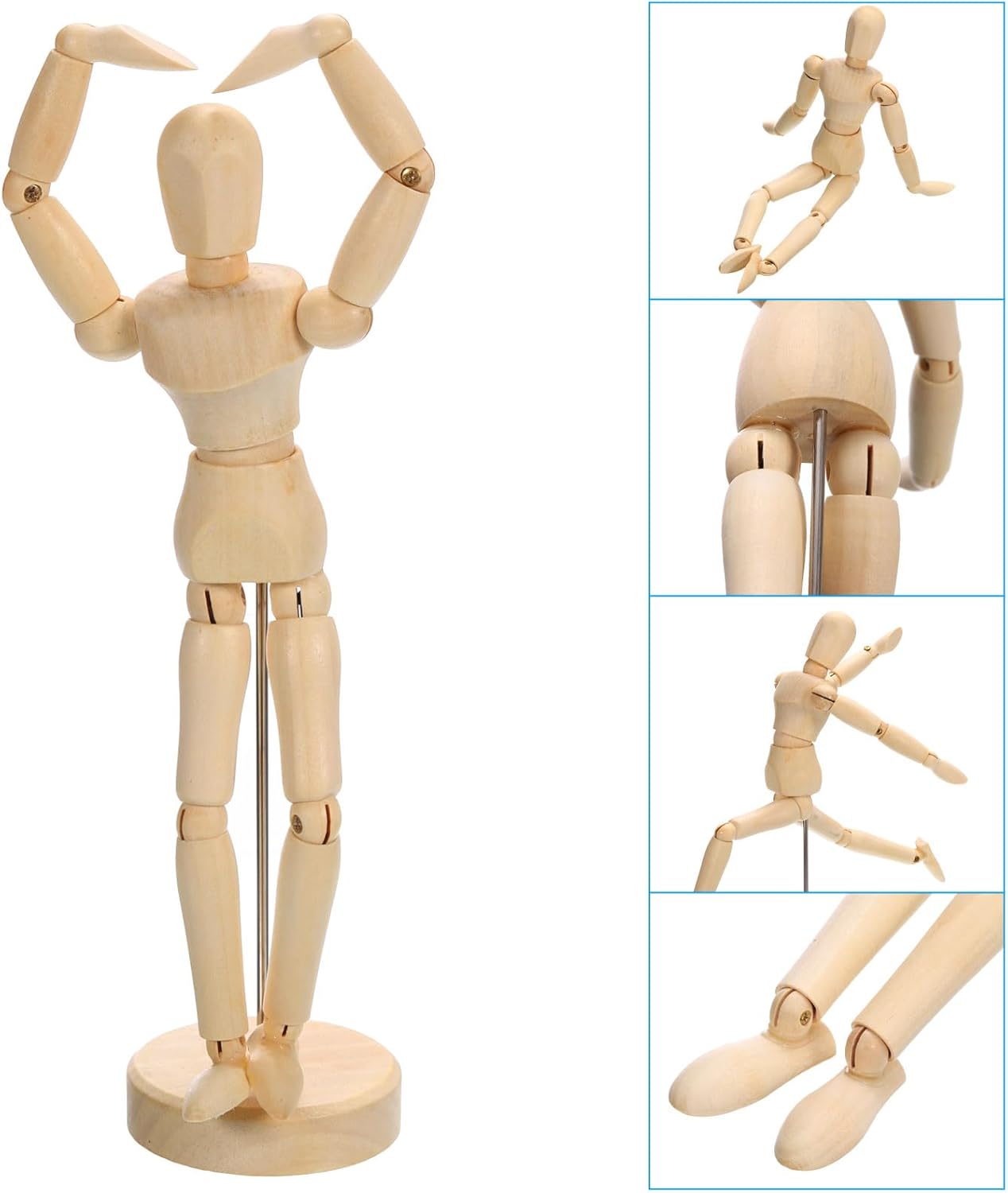 PATIKIL 8" Wooden Mannequin Figure, 4 Pcs Artist Drawing Manikin Model Flexible Movable Jointed Sketching Lay Figure for Painting Drawing Decoration