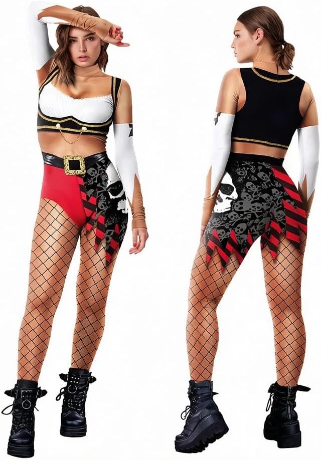 Skeleton Jumpsuit for Women - Skull Print Long Sleeve Halloween Costume - Tight Fit One Piece Outfit Clubwear