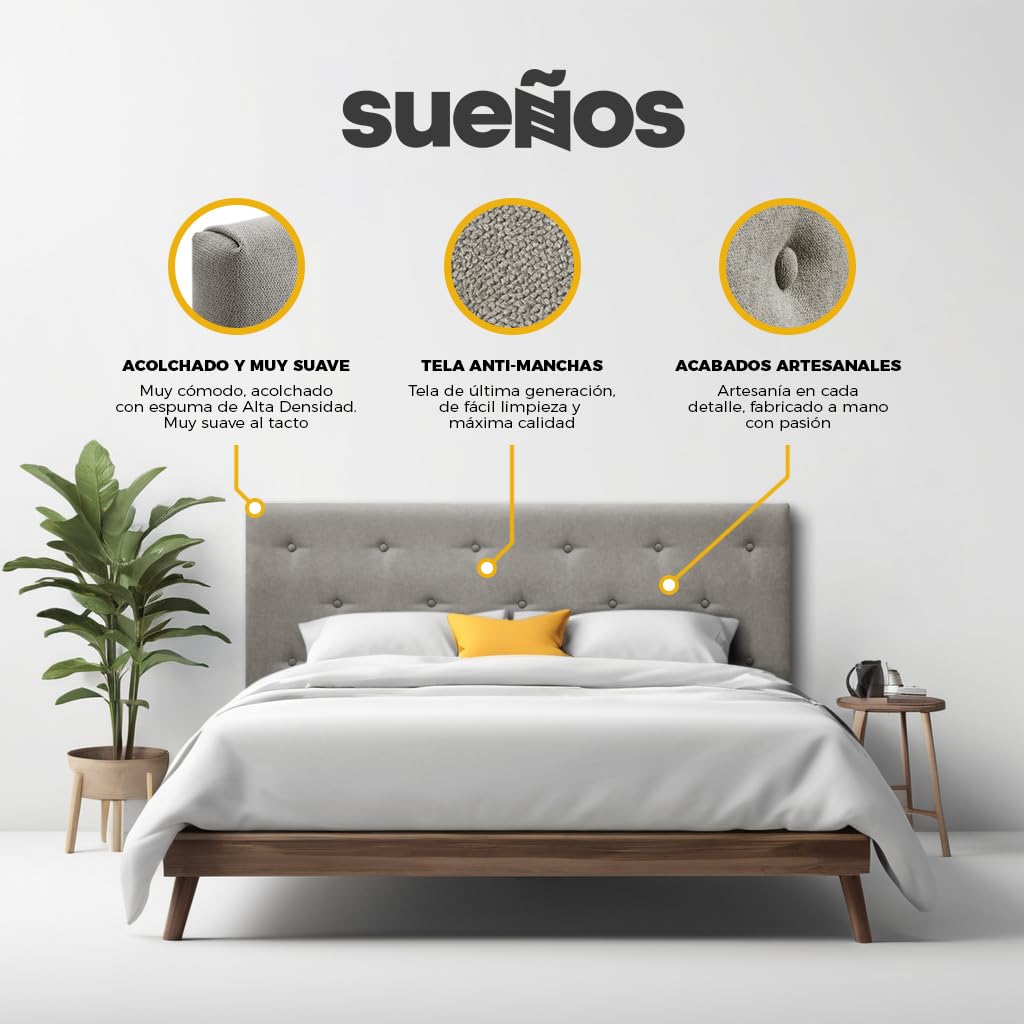 SUENOSZZZ-ESPECIALISTAS DEL DESCANSO Cabecero de Cama Helsinki con Patas nórdicas y tapizado en Tela para Camas de 105 (115 x 100 cm) Tela Beige