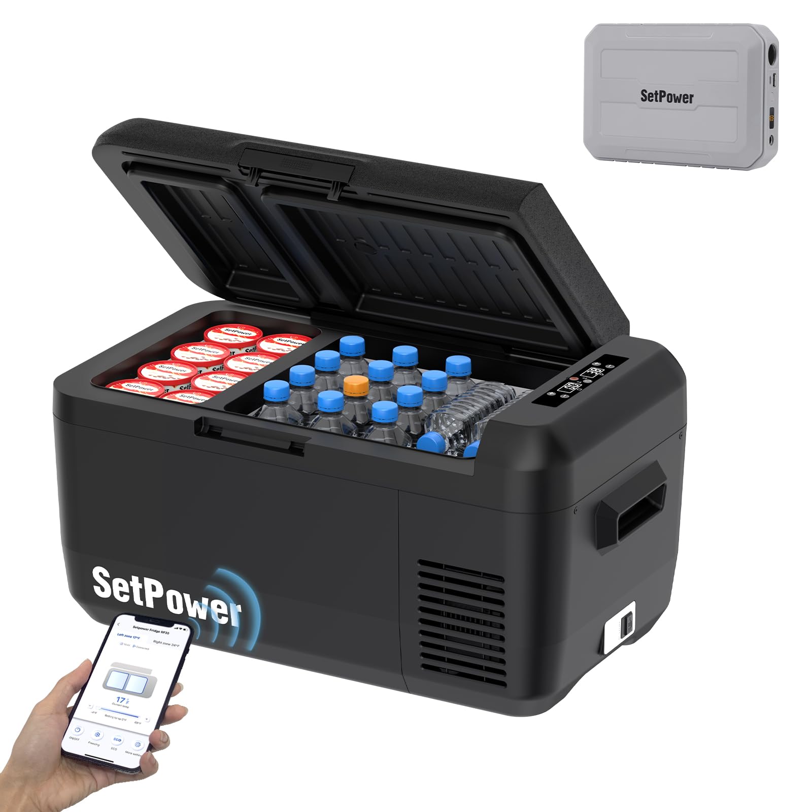 Setpower RF30 12 Volt Car Refrigerator With PG216WH,32QT(30L) 12V Fridge Freezer,Portable Electric Coolers for Car,Camping,Vehicles,RV,SUV,Travel