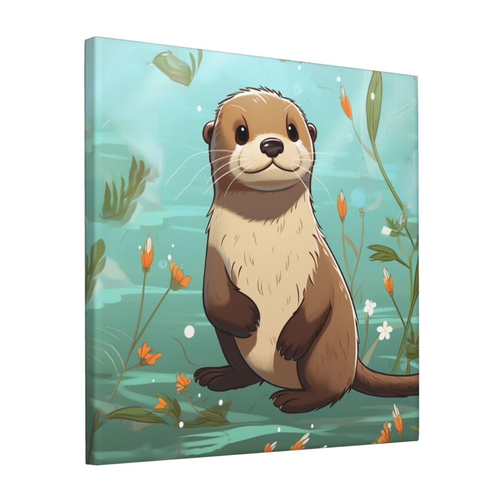 FodPand Cartoon Cute Otter Canvas Wall Art for Living Room Wall Decor 12"x12" Modern Artwork Painting Pictures Hanging Canvas Prints Aesthetic Wall Art for Bedroom Bathroom Office Wallart Decor