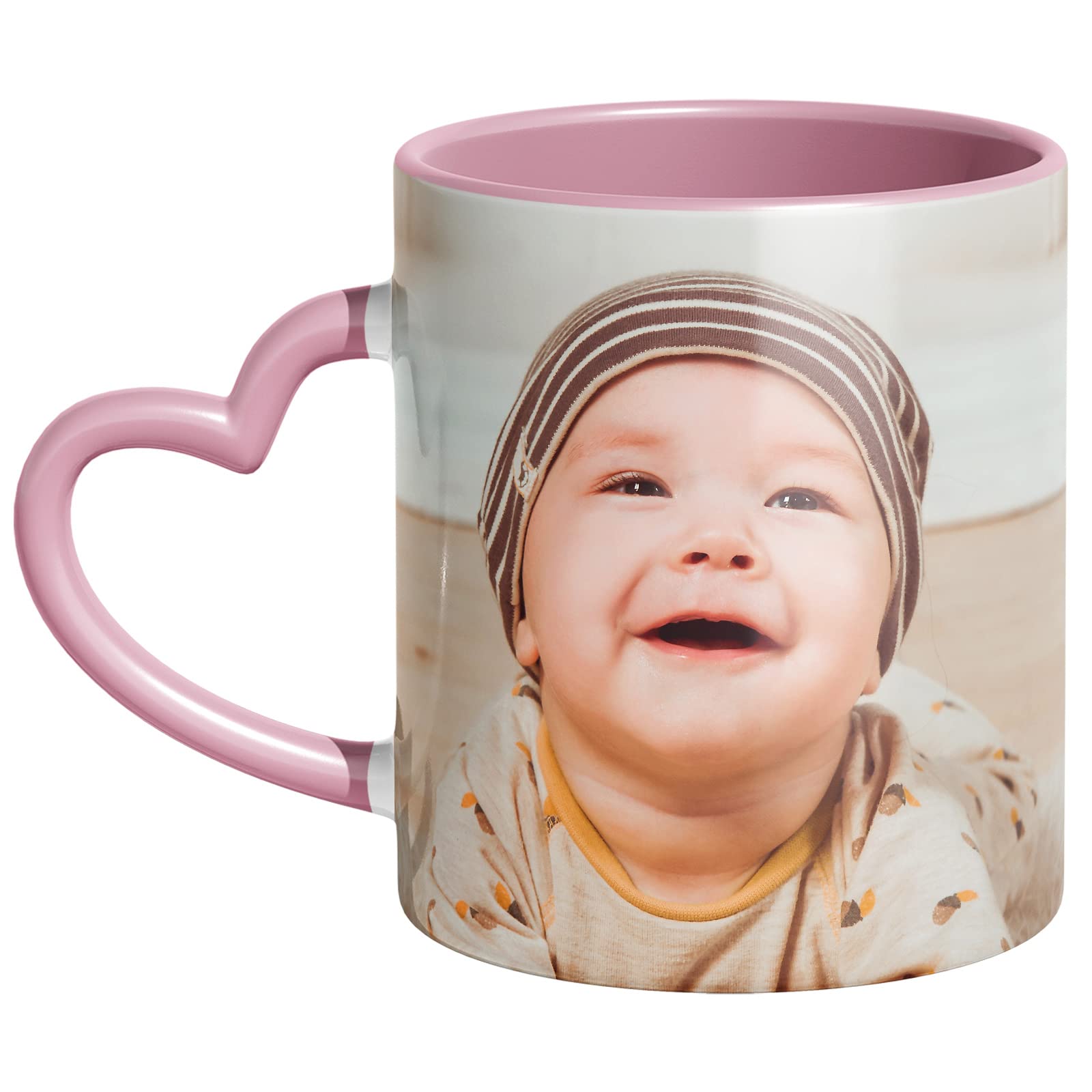 Woopers Tazza con Manico a Cuore Rosa Personalizzata con 1 o 2 Foto e Scritte. Regalo Festa Mamma, San Valentino, Fidanzata, Nonna, Zia.