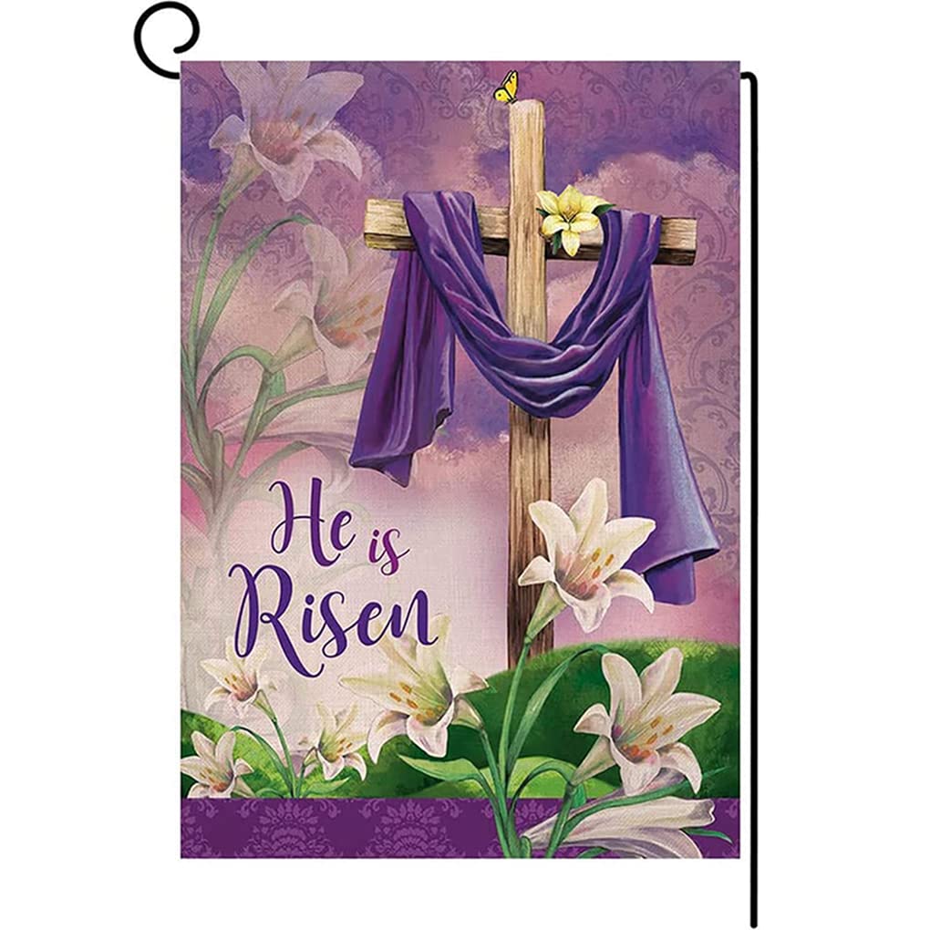 EiazuiksEaster Garden Flag Floral Cross Double Sided Vertical Rustic Farmhouse Yard Seasonal Holiday Outdoor Decor 12×18 Inch