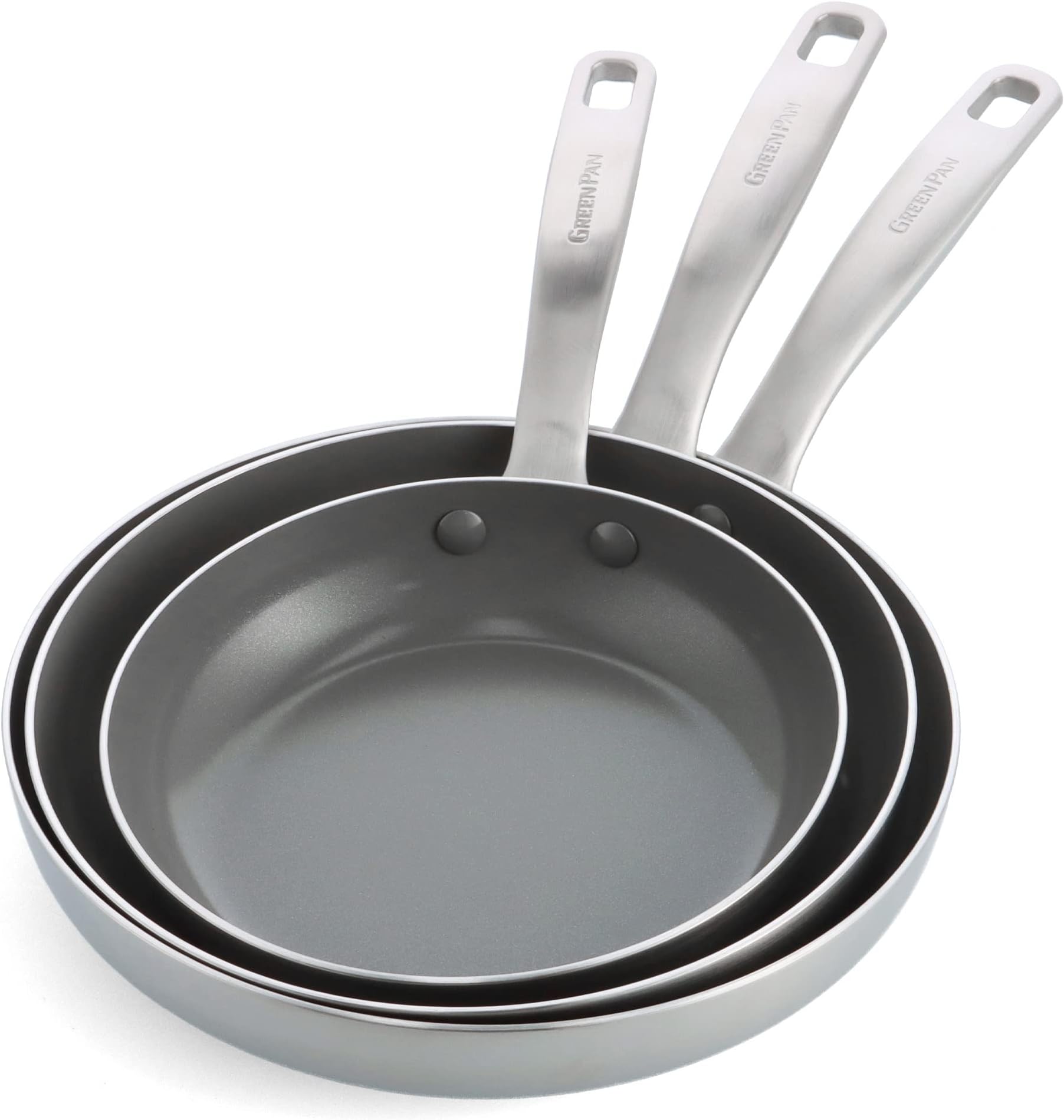 GreenPan Chatham 3 Piece (8",9.5" &11") Stainless Steel Skillets