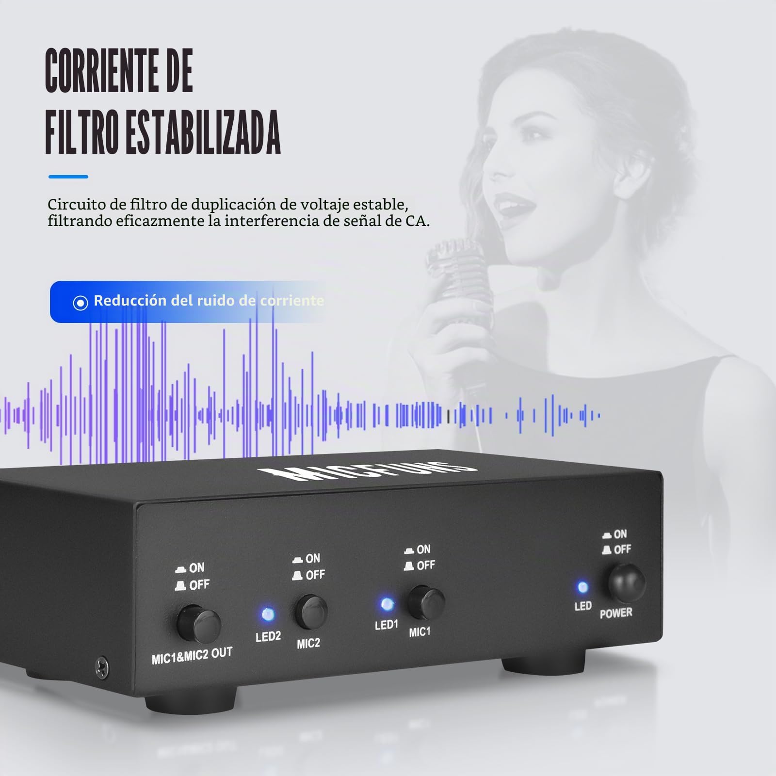 MC2 - Fuente de alimentación Phantom 2 canales 48 V cable de audio 3,5 mm para interfaz de audio micrófono condensador equipo grabación música