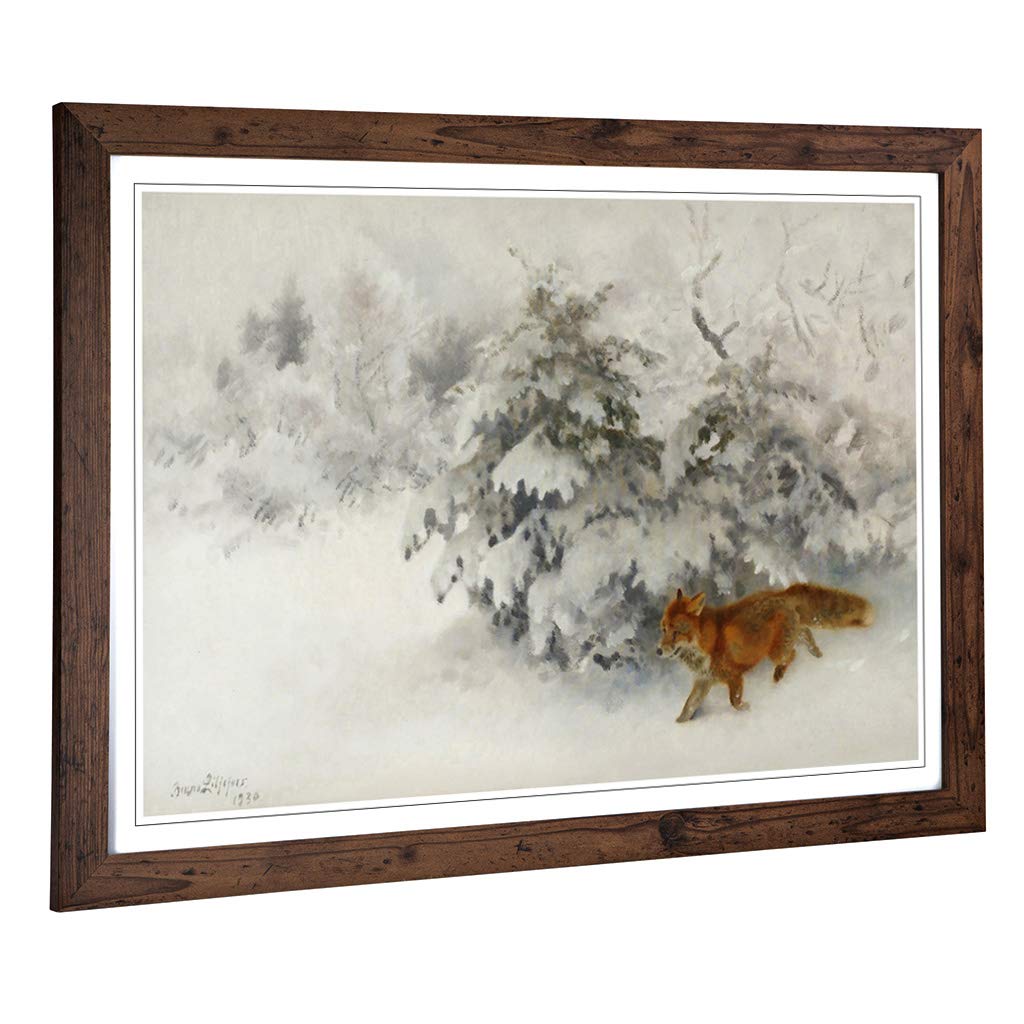 Big Box Art Framed Print of Bruno Liljefors Fox in The Snow 3 Design | Wall Art Picture | Home Decor for Kitchen, Living Room, Bedroom, Hallway, Walnut, A2 / 24.5x18 Inch / 62x45cm