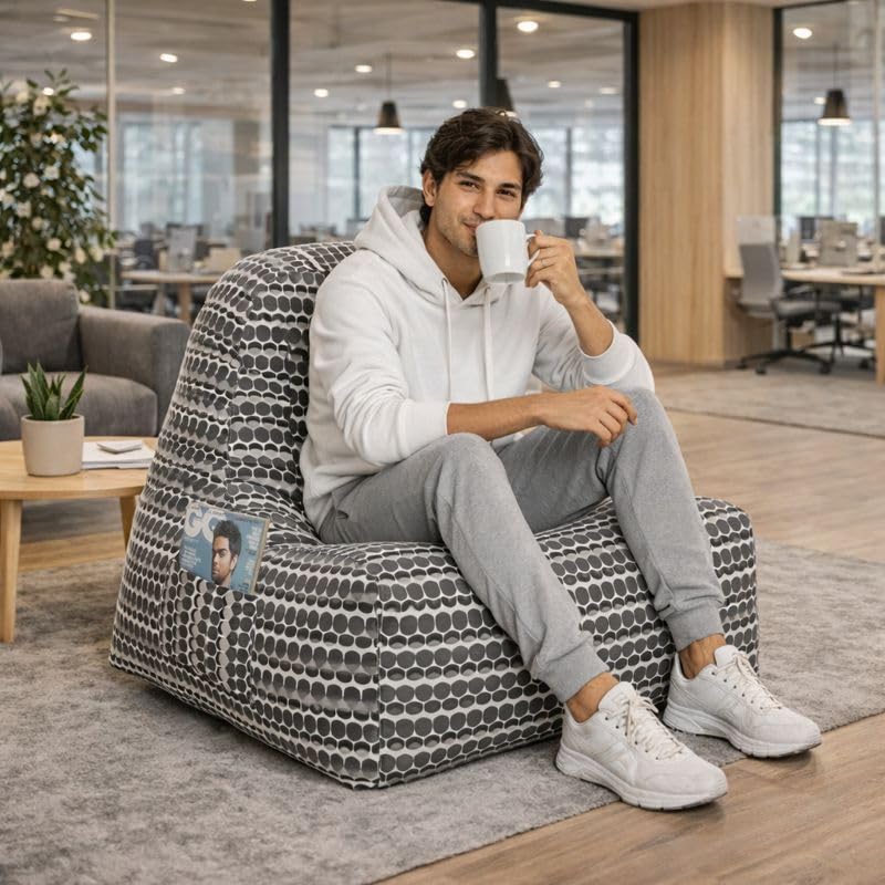 Image of Style Homez Hackey Cotton Canvas Polka Dots Printed Bean Bag XXLXXL Size Filled with Beans Fillers