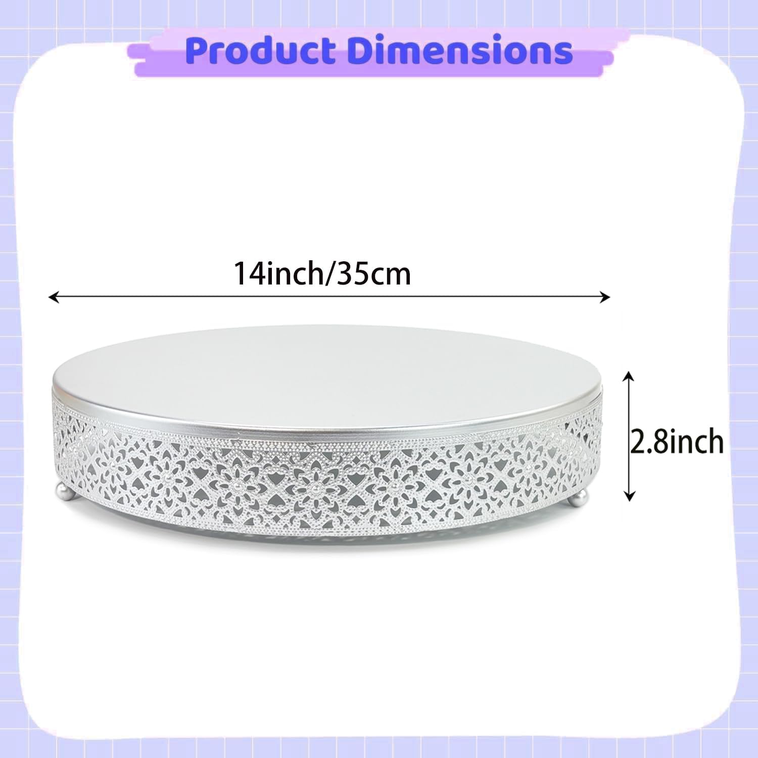 Cake Stand, Metal Round Cupcake Dessert Stand Cake Display Holder Cookies Fruit Serving Tray Decor for Wedding Party Birthday Baby Showers Anniversary (14in, Matte Silver)