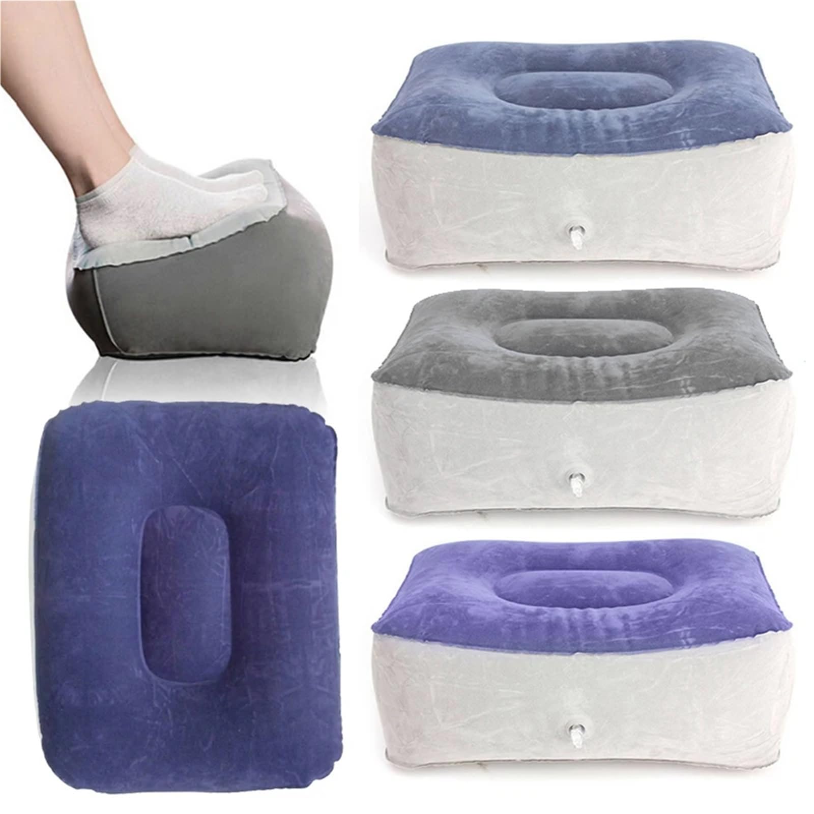Reposapiés inflable portátil for viaje, almohada reposapiés, cojín de aire, descanso ajustable plegable, avión, tren, cama for niños, coche y autobús(Blue)