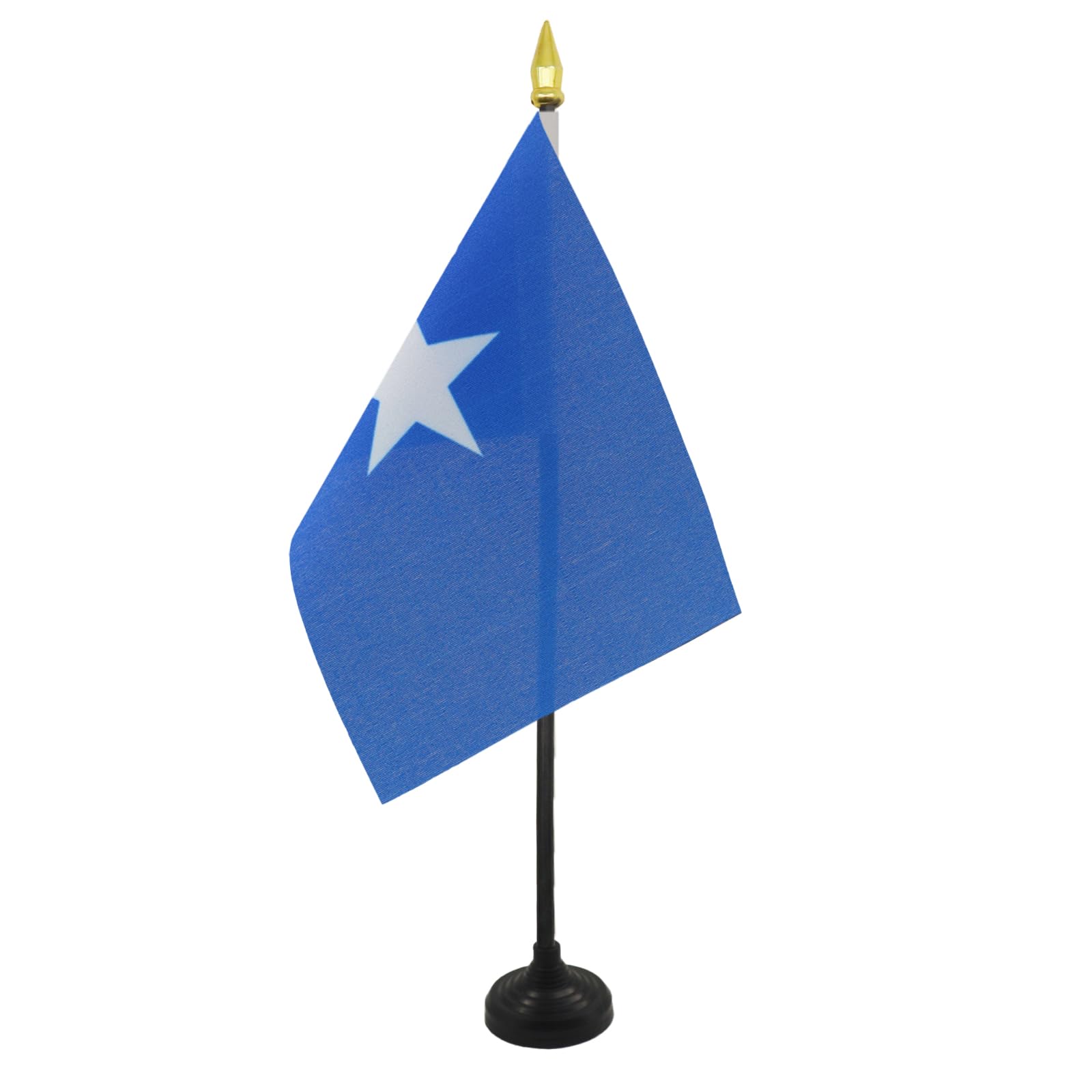 AZ FLAG - Somalia Table Flag 4'' x 6'' - Somali Mini Desk Flag 100% Polyester 15 x 10 cm - Office Mini Banner with 10'' Pole - Golden Spear — image 1