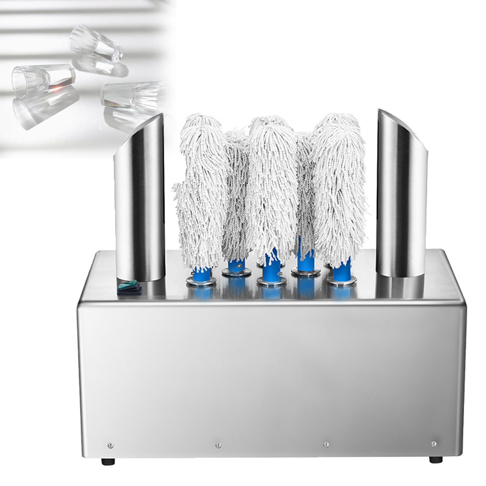 Rince Verre,Lave Verre éLectrique Professionnel en Acier Inoxydable avec 5 Ou 8 Brosses,pour CaféS, HôTels, Services De Restauration Et Cuisines 8-HeadGlassPolisher