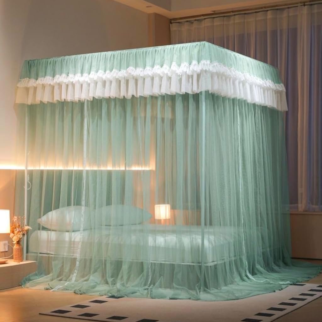 Luxury Canopy Netting 4 Corners Post Bed Canopies Stylish Style Bedroom Decoration for Adults & Teens (Green, Full)