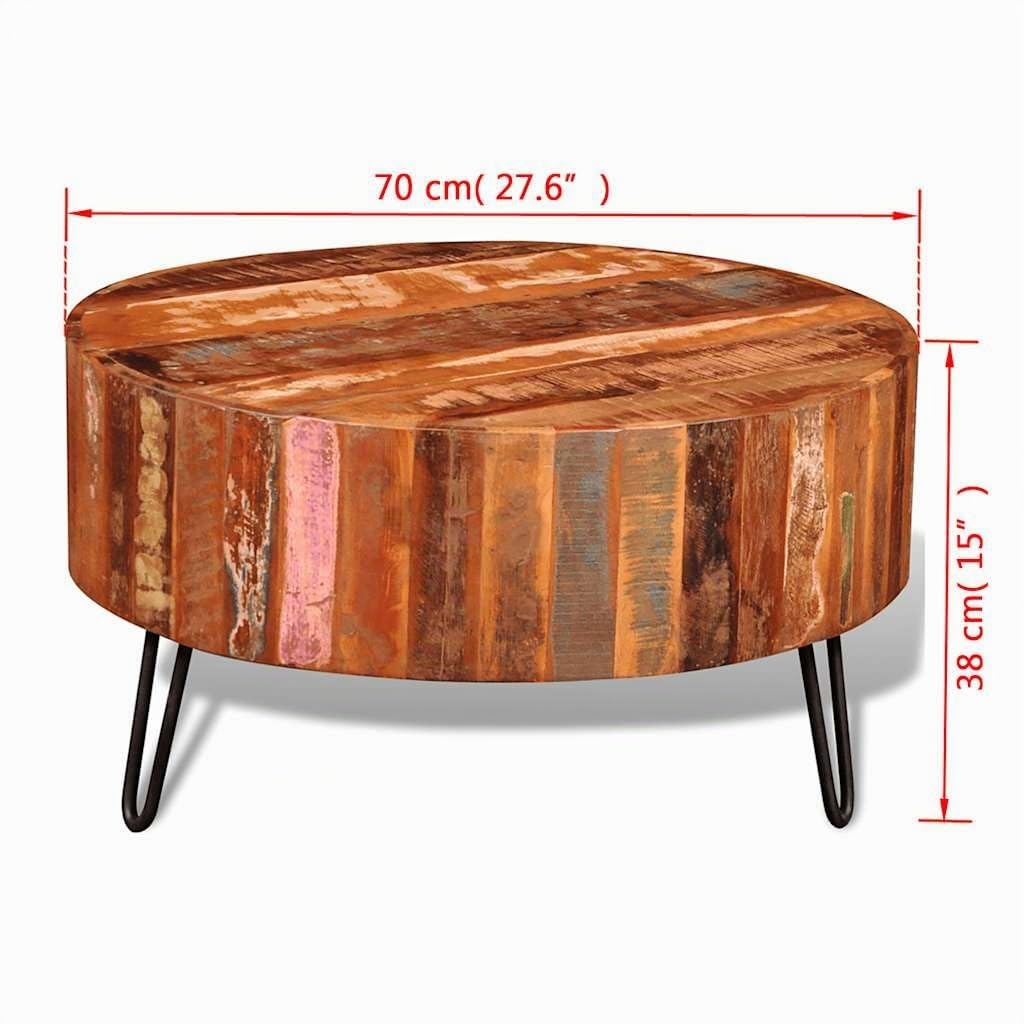 vidaXL Table Basse Ronde Bois Massif de récupération