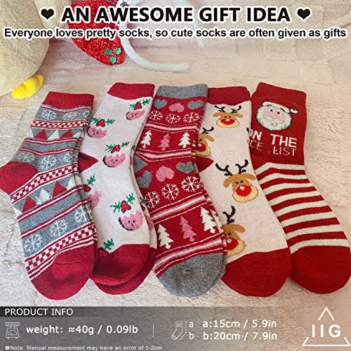 Image of IIG Cute Warm Wool Socks for Women Super Cozy Thick Crew Winter Socks Gifts, 5 Pairs