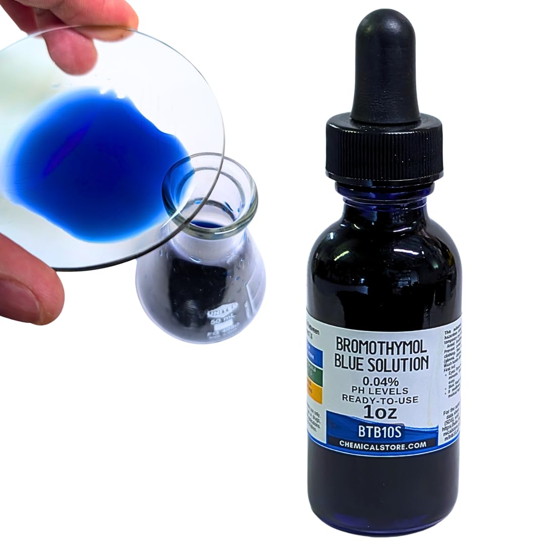 CHEMICALSTORE.COM Bromothymol Blue 0.04% w/v Aqueous Solution – (1oz Pack of 2) ~ 60ml Indicator in Blue Glass Bottle with Dropper