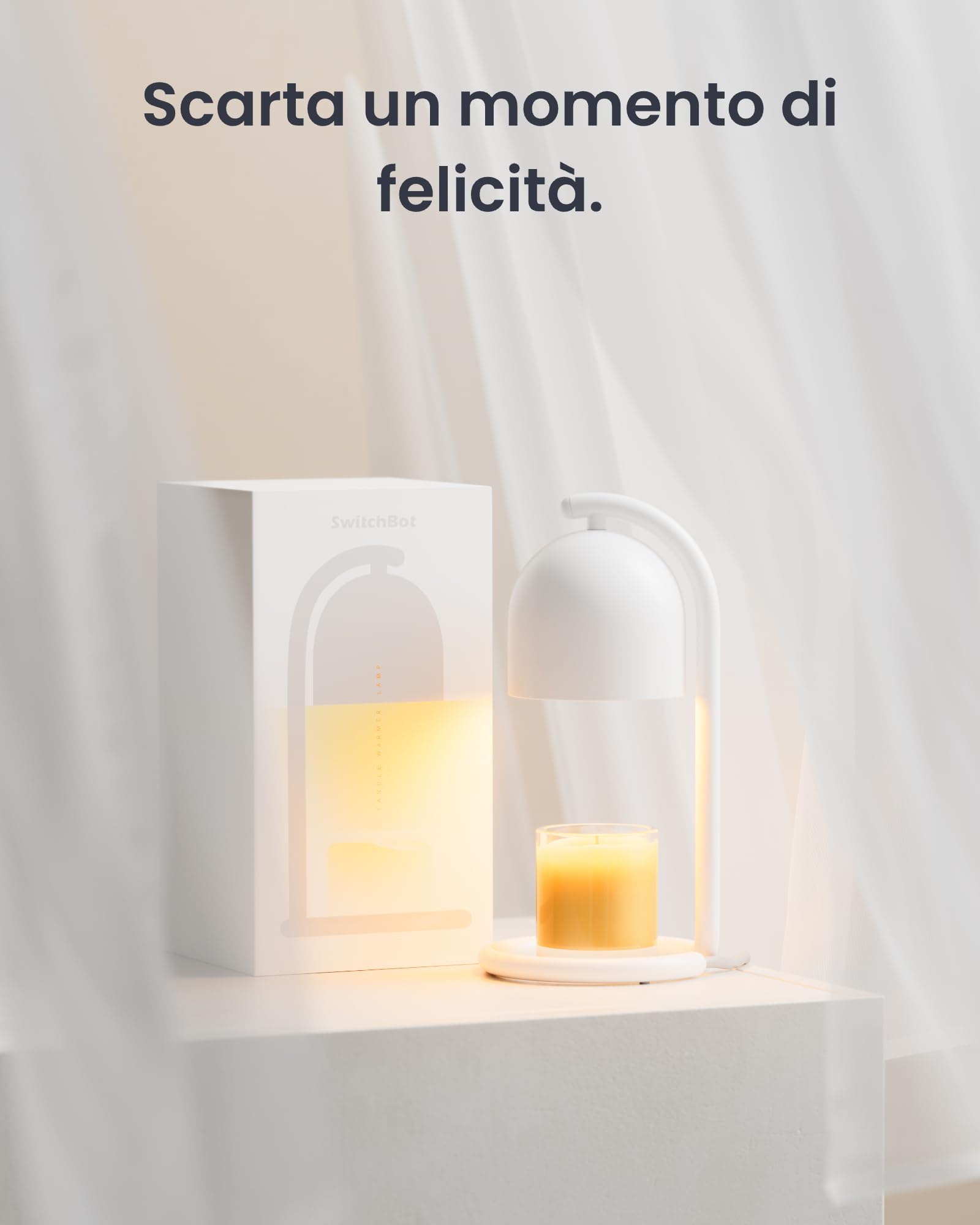 SwitchBot Lampada Scalda Candela Intelligente con Confezione Regalo, Scaldacera per Candele Compatibile Matter per Apple Home e Alexa, Timer e Dimmer Lampada Profumata per Regali di Casa Nuova, Bianco