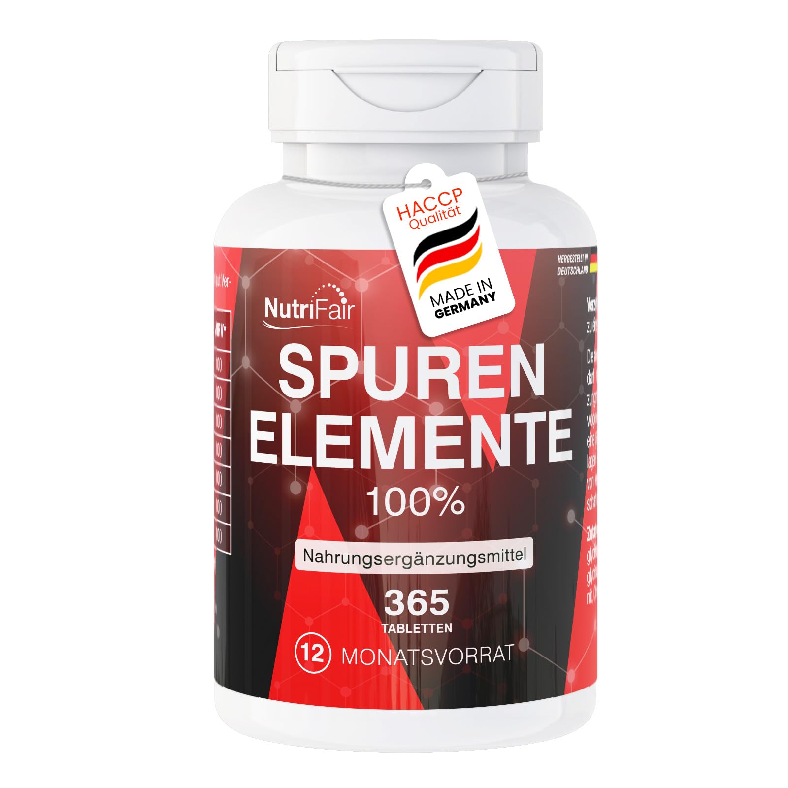 Spurenelemente 100% Komplex - 365 Tabletten - 100% NRV Eisen, Zink, Mangan, Kupfer, Selen, Molybdän, Chrom - Hochdosiert - 100% Vegan – Deutsche Produktion & Laborprüfung - NutriFair | Premium & Fair