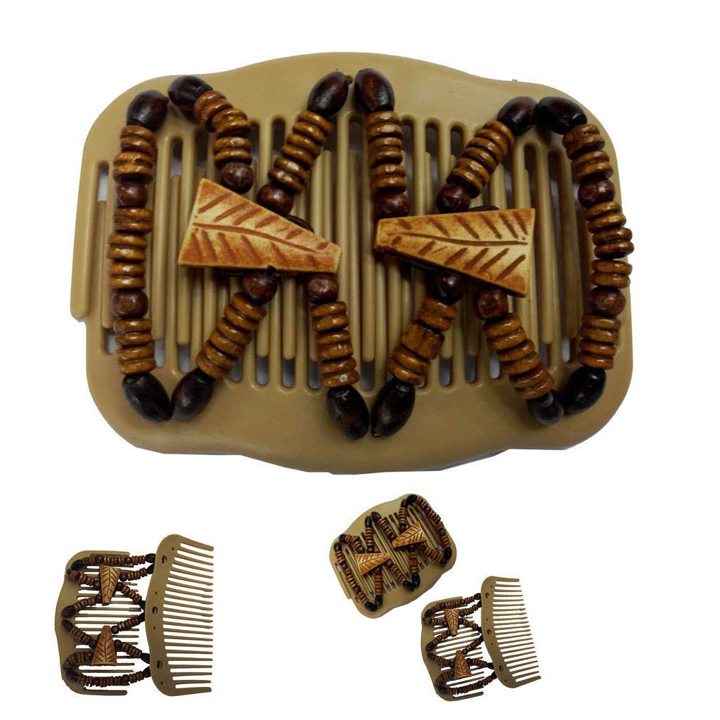 Uteruik Magic Wooden Comb Bead Stretchy Women Hair Combs Double Magic Wooden Comb Clip Hairpins