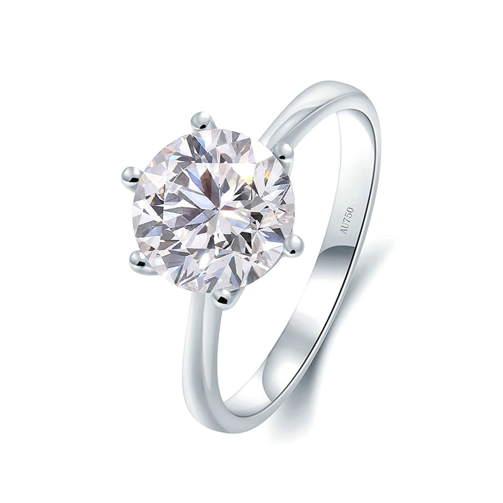 Anelli di fidanzamento in moissanite bianco da donna in oro bianco da 2 carati, forma rotonda da donna, Nessuna pietra preziosa