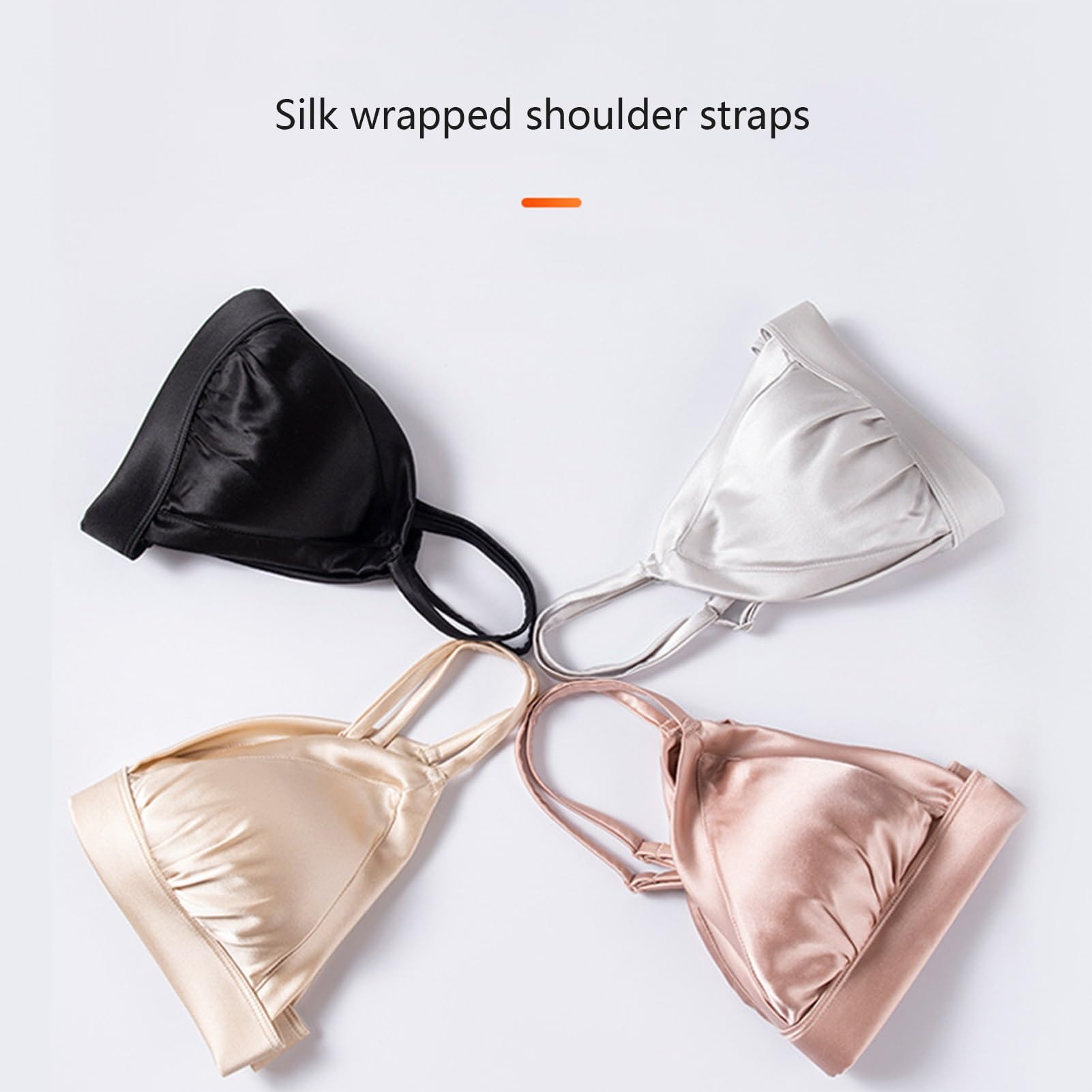 TOSOFT Reggiseno Intimo da Donna in Raso di Seta Sottile di Seta di Gelso Reggiseno di Base in Seta Bralette con Coppe Morbide Tops Imbottiture Rimovibili (Color : Black, Size : S/Small)