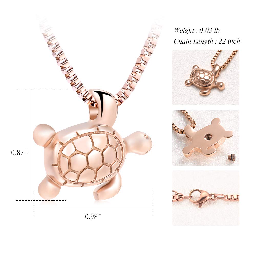 XSMZB Sea Turtle Cremation Jewelry for Ashes for Men Women Memorial Urn Necklace for Ashes for Human/Pet Funeral Ashes Necklace Keepsake Pendant(Big Rose Gold)