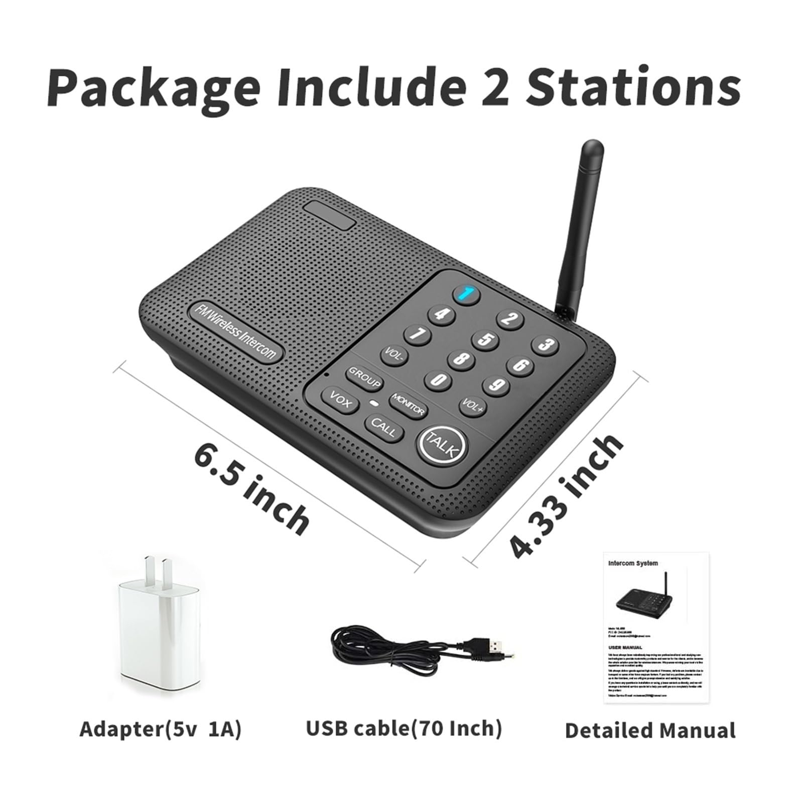 Sistema di Interfono Citofoni, di interfono wireless for la casa, domestico a lungo raggio for ufficio, bidirezionale da stanza a(White -2 stations)