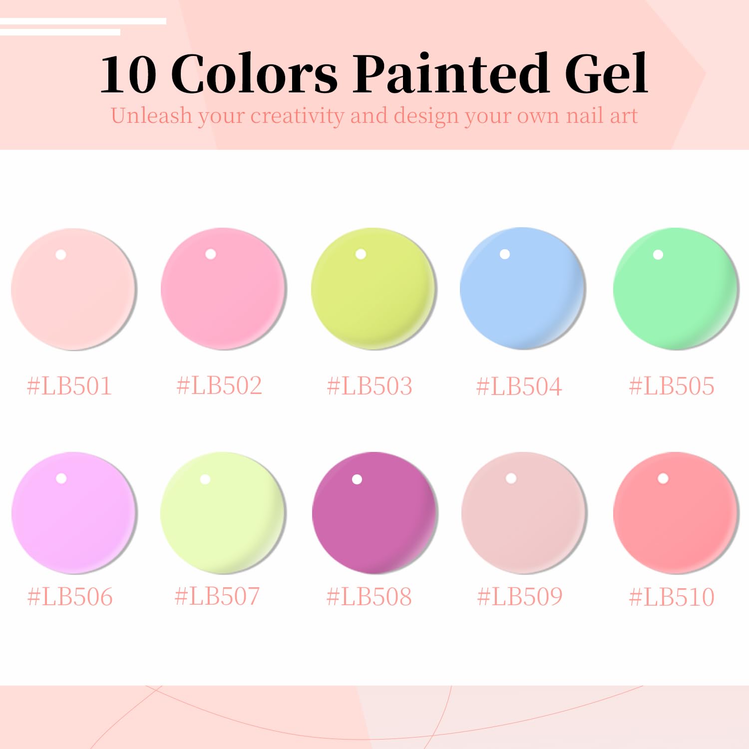 JODSONE 10 Colors Pastel Nail Art Gel Liner Set, 5ml Each, Thin Brushes