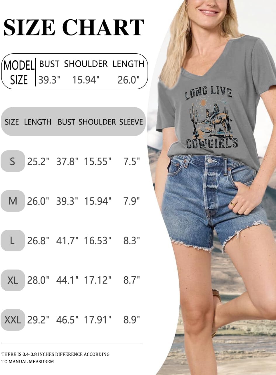 Women’s Cactus Cowgirl Shirt Western Riding Country Music V Neck T-Shirt Retro Sun Printed Short Sleeve Tees Tops - Image 6