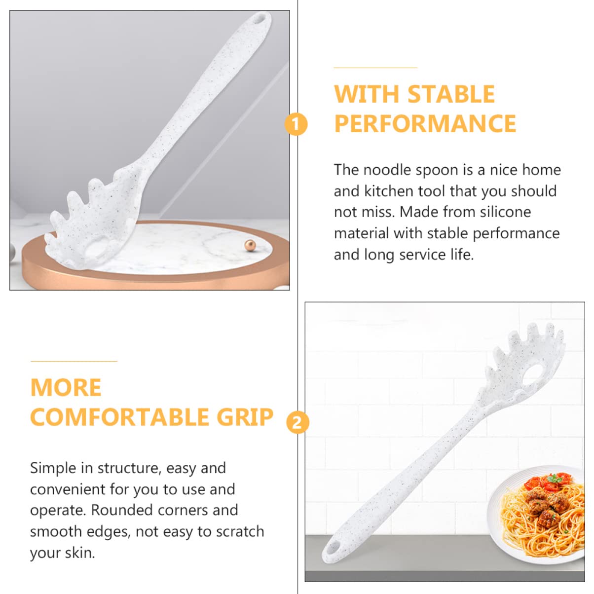 KICHOUSE Practical Pasta Serving Measure Silicone Noodle Spoon Slotted Scoop Versatile Kitchen Strainer