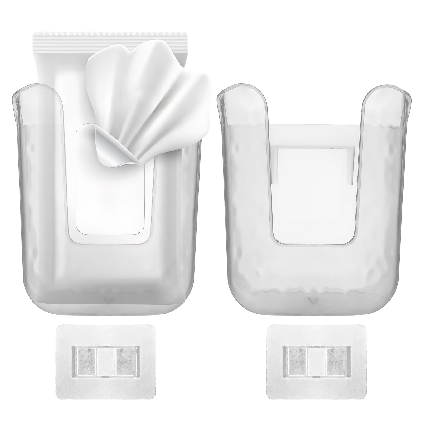 Acrylic Wipes Dispenser 2-Pack, No-Drill Adhesive Mount, Jam-Free Dispensing, Large Top Opening for Easy Refills, Perfect for Bathroom, Kitchen, or