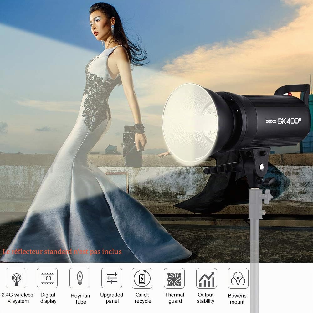 Godox SK400II Compact 400Ws Studio Flash Strobe Light Built-in 2.4G Système X sans fil GN65 5600K avec 150W Lampe de modélisation pour commerce électronique Portrait Photographie