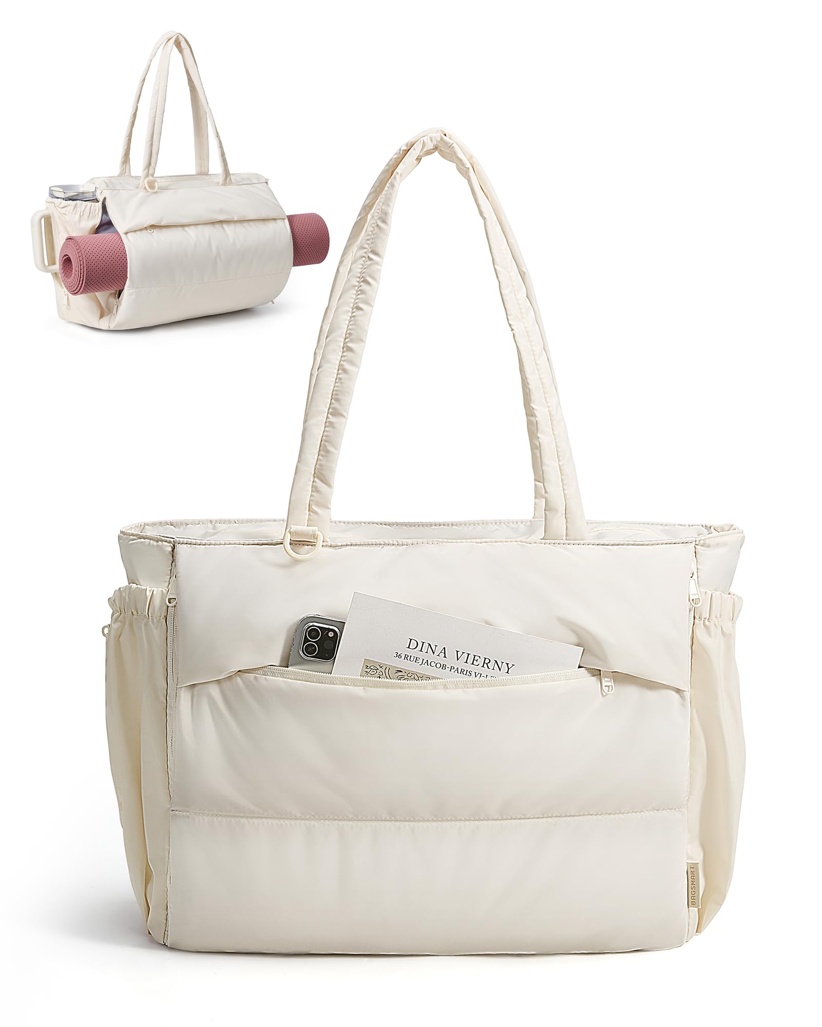 BAGSMART Tote Bag for Women 22L Puffer Gym Bag for 40oz Tumbler Work Tote Handbag for Travel Yoga