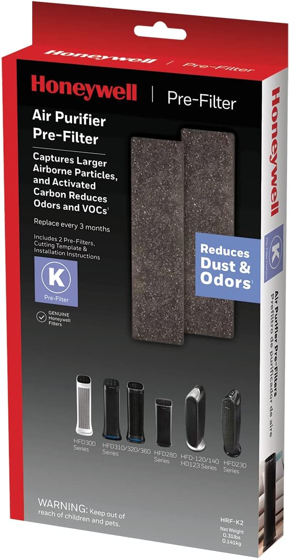 Black Household Odor and Gas Reducing Air Purifier Pre-Filter, 2 Pack
