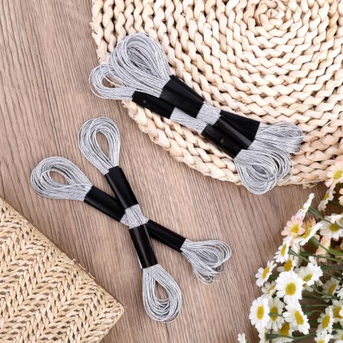 Image of Gosknor 6 Skeins Embroidery Threads, Metallic Embroidery Floss (Silver) | Friendship Bracelet Cross Stitch Thread for Sewing Making Yarn Craft String Art Supplies